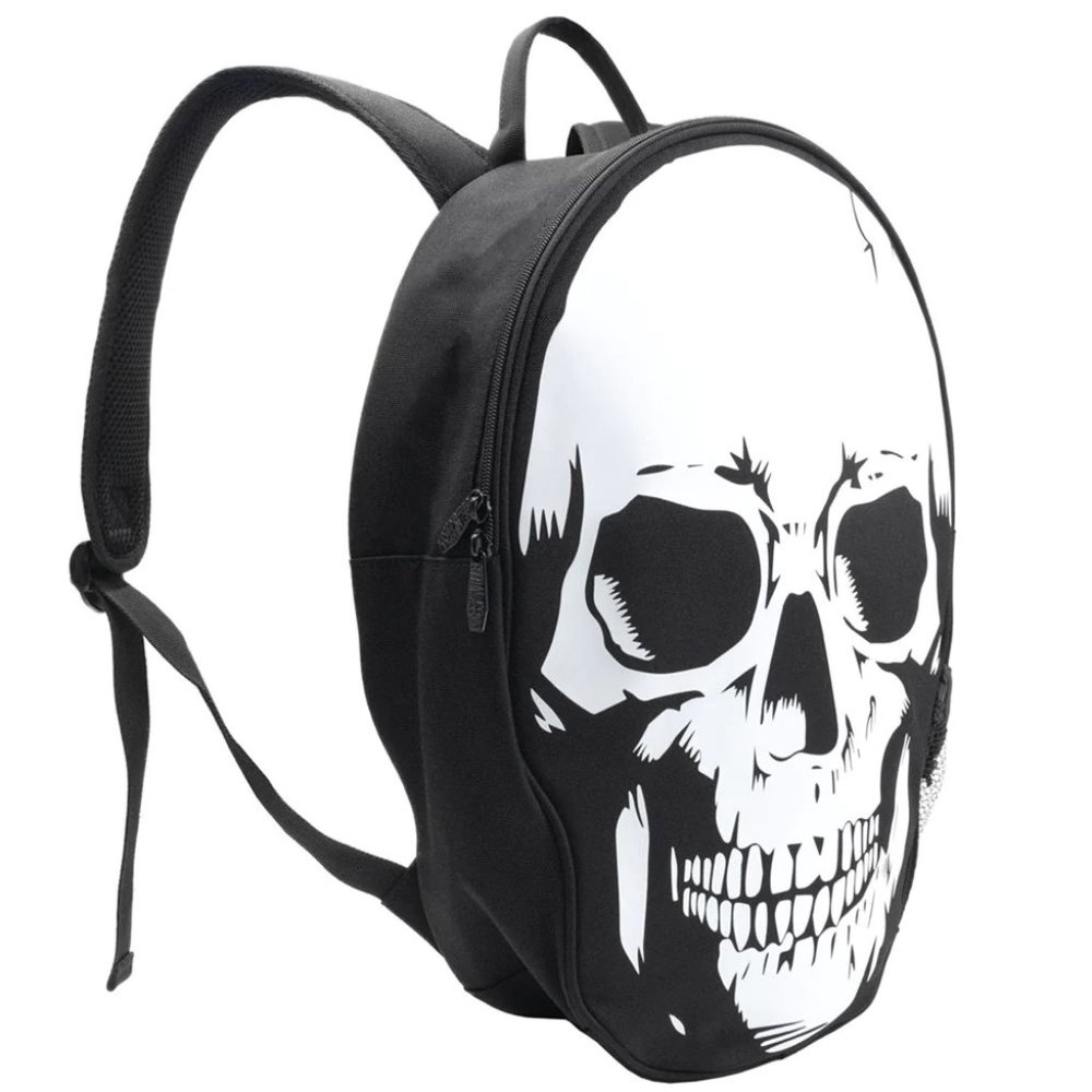 Black Big White Skull Backpack Padded Straps 18" X 13" NWT